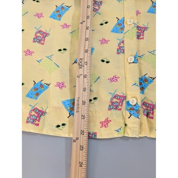 2008 Christopher & Banks Linen Blend Shirt Women Large Yellow Beach Motif Cruise - Picture 12 of 13
